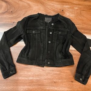 Paige Black Denim Jacket Distressed Button Down